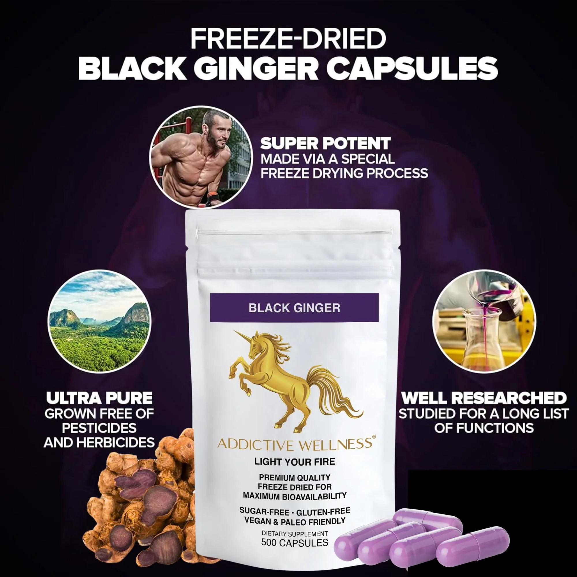 Addictive Wellness Black Ginger Capsules 450mg – Kaempferia Parviflora for Energy, Endurance & Metabolism | 500 Count - Image 3
