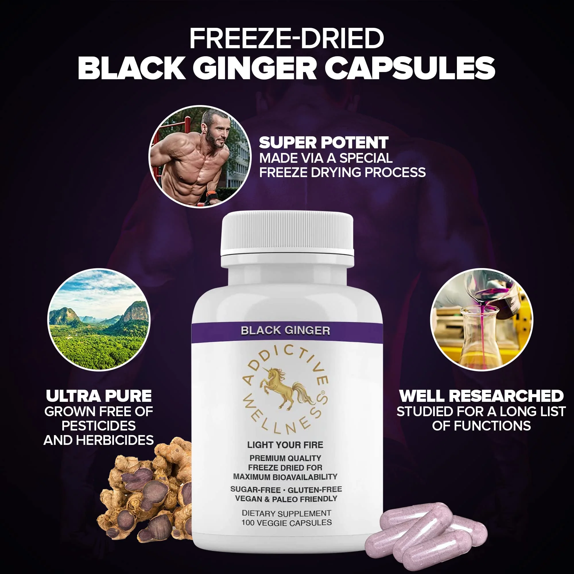 Addictive Wellness Black Ginger Capsules 450mg – Kaempferia Parviflora for Energy, Endurance & Metabolism | Vegan & Paleo | 100 Count - Image 4