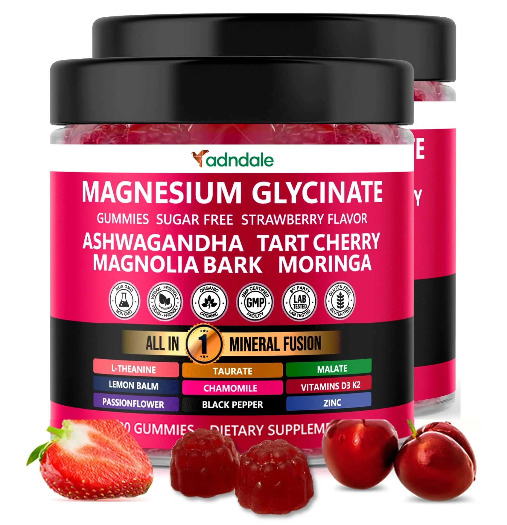 Adndale 180ct 15-in-1 Magnesium Glycinate Gummies 400 mg/serving with Ashwagandha, Tart Cherry & More - Image 10