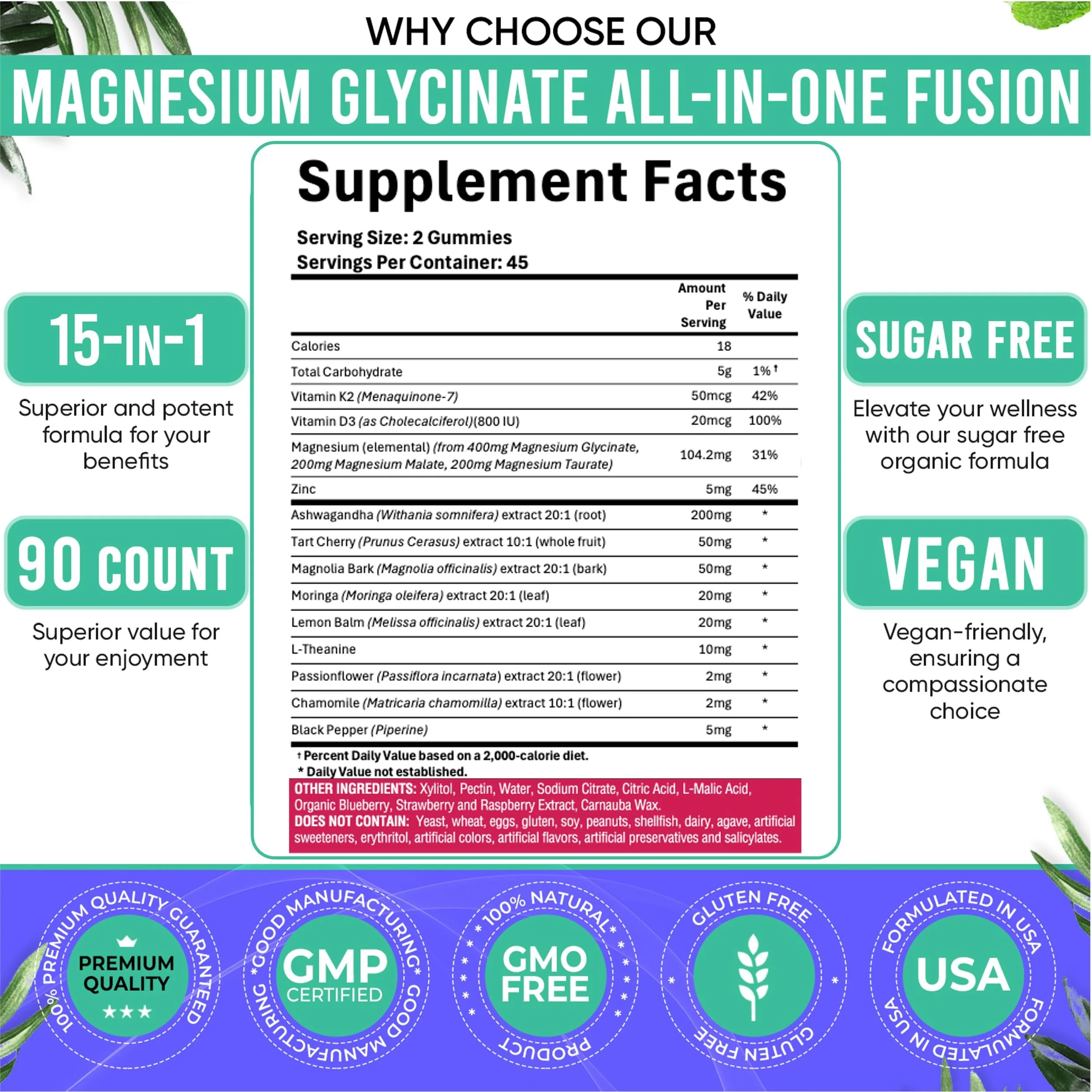Adndale 180ct 15-in-1 Magnesium Glycinate Gummies 400 mg/serving with Ashwagandha, Tart Cherry & More - Image 14