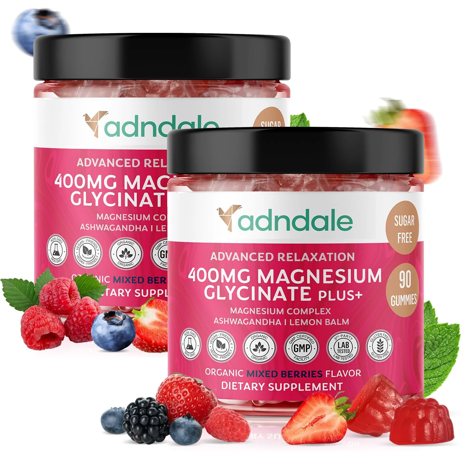 Adndale Magnesium Glycinate Gummies 180 CT with Ashwagandha, Malate & Taurate — Sugar-Free, Mixed Berry - Image 6