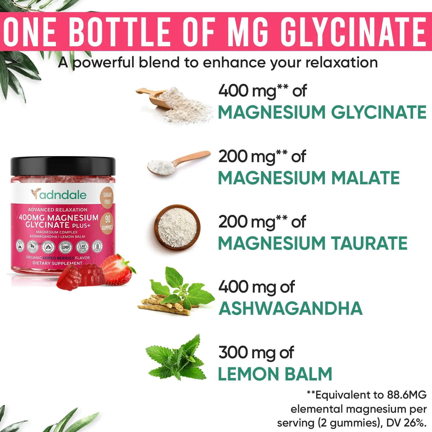 Adndale Magnesium Glycinate Gummies 180 CT with Ashwagandha, Malate & Taurate — Sugar-Free, Mixed Berry - Image 8