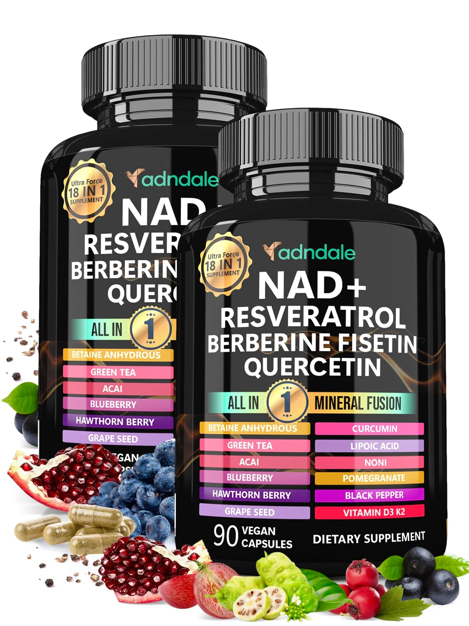 Adndale NAD Supplement – Longevity Formula with NAD+, Trans-Resveratrol, Berberine, Quercetin, 180 Capsules - Image 8