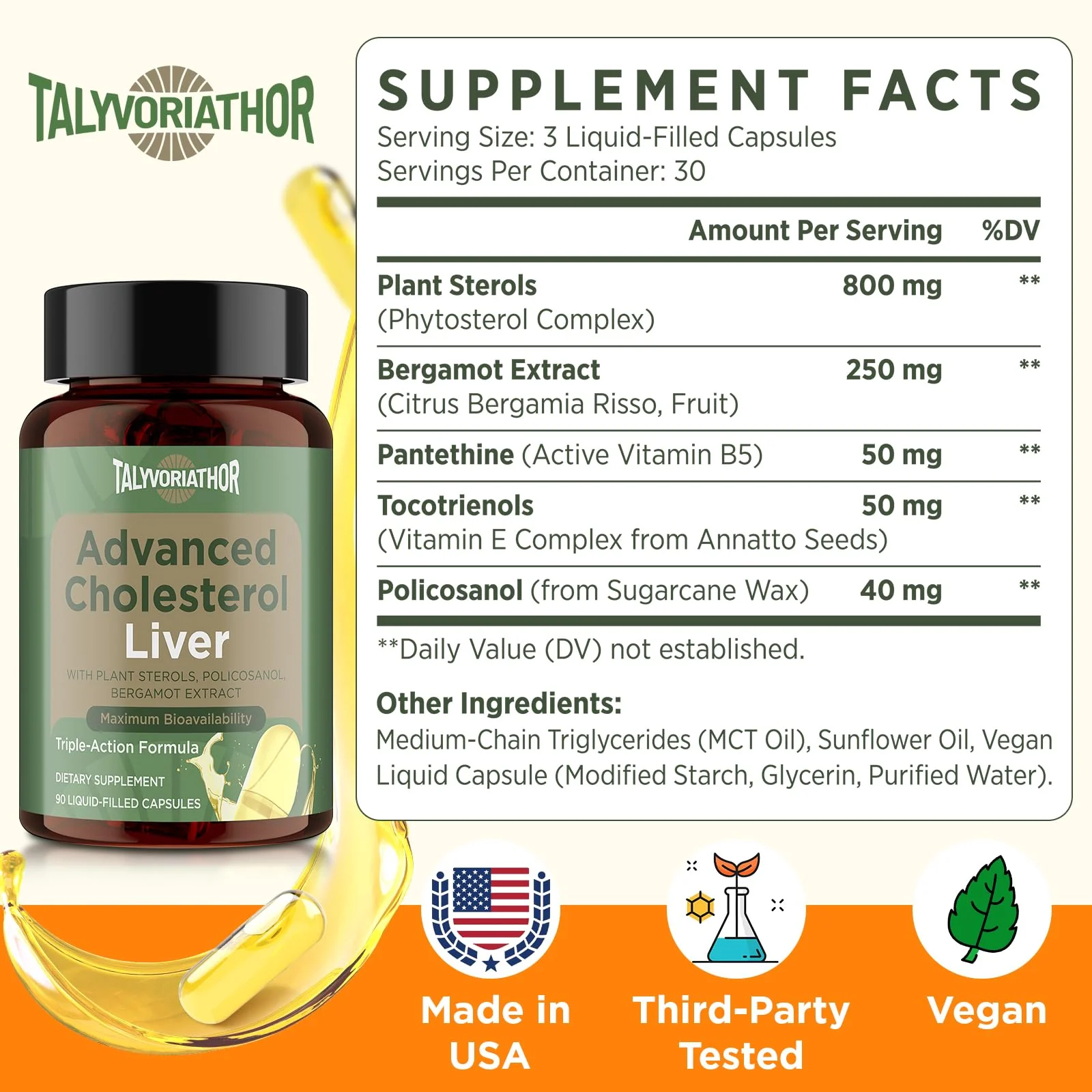 Advanced Cholesterol Lowering Supplements & for High Cholesterol | Liquid-Filled Capsules for Maximum Absorption | Plant Sterols, Policosanol, Bergamot Extract | Triple-Action Formula,90 Capsules - Image 5