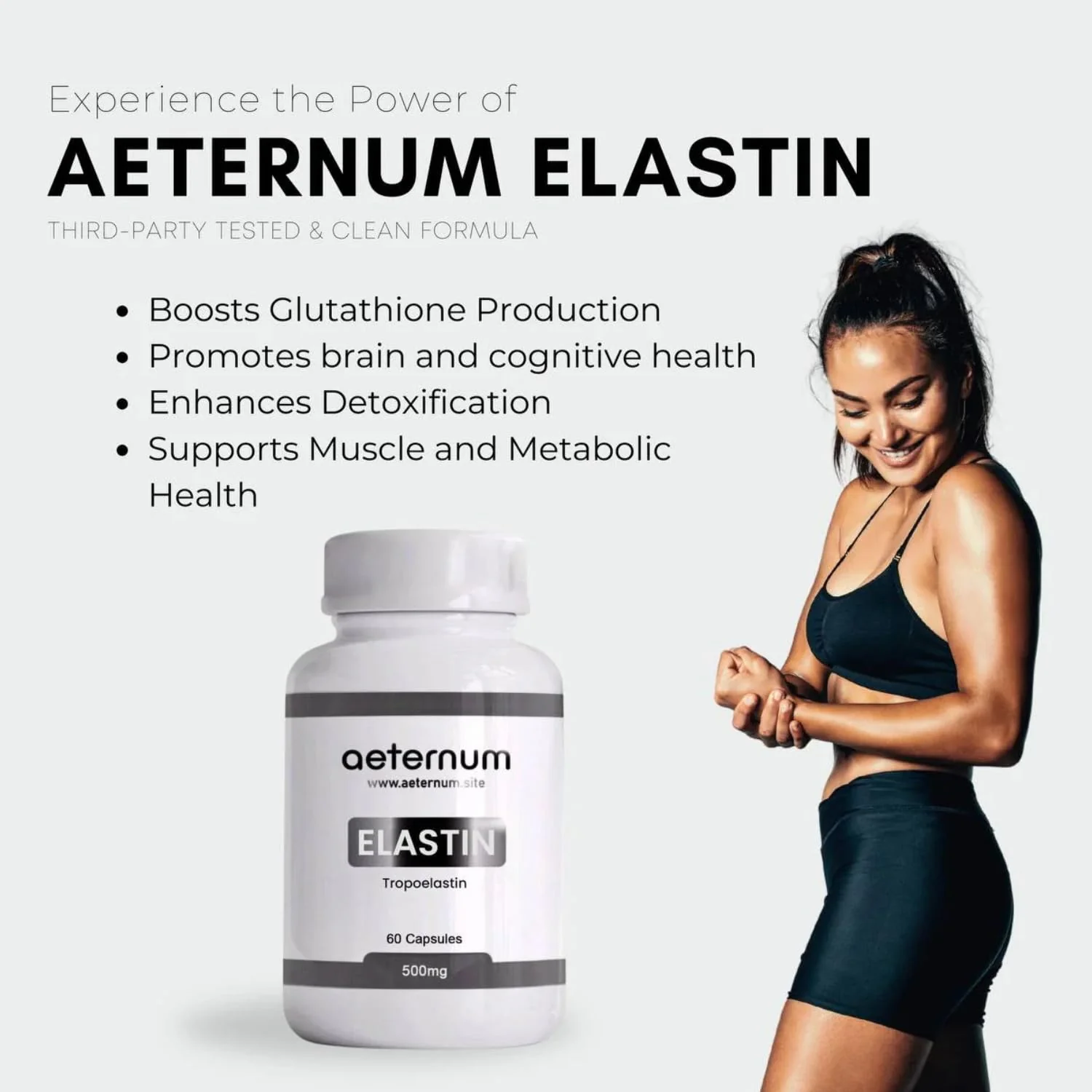 Aeternum Elastin 500mg Capsules – 180 Count | Marine Elastin for Skin Elasticity - Image 2