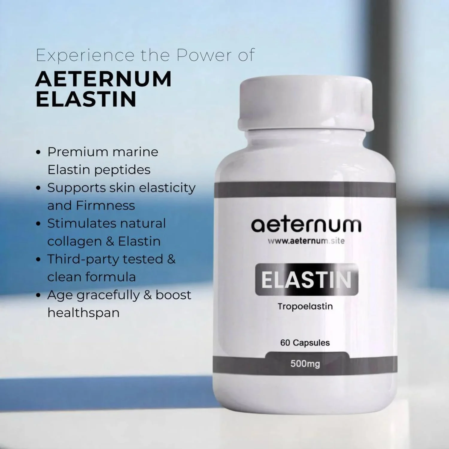 Aeternum Elastin 500mg Capsules – 180 Count | Marine Elastin for Skin Elasticity - Image 3
