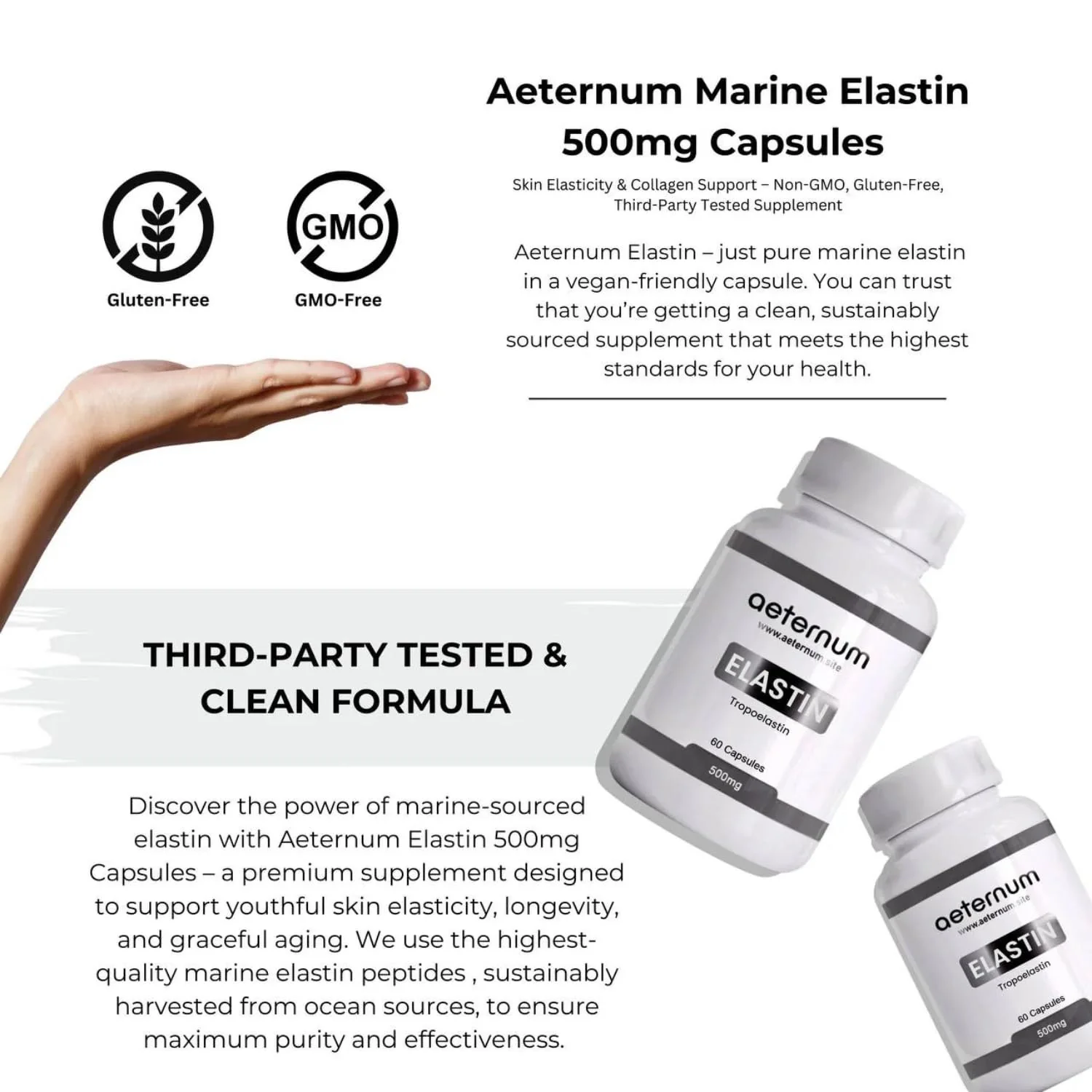 Aeternum Elastin 500mg Capsules – 180 Count | Marine Elastin for Skin Elasticity - Image 4