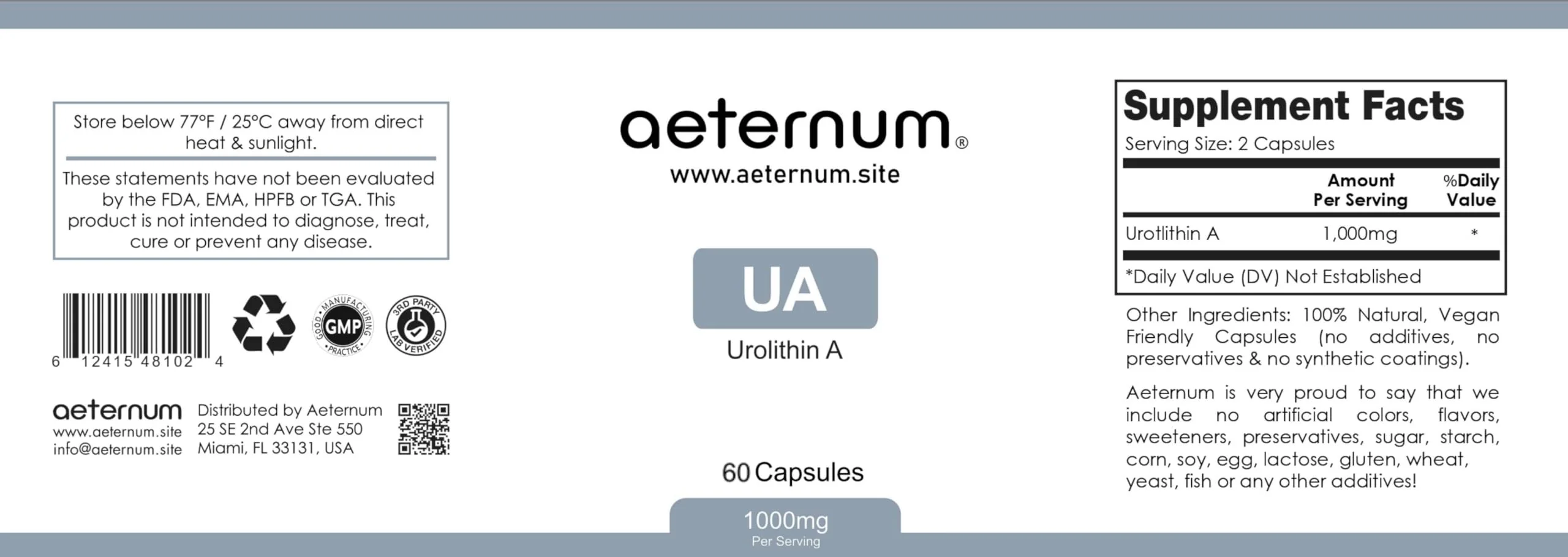 aeternum Urolithin A - UA - Capsules - 500mg - 60 Capsules - Image 5