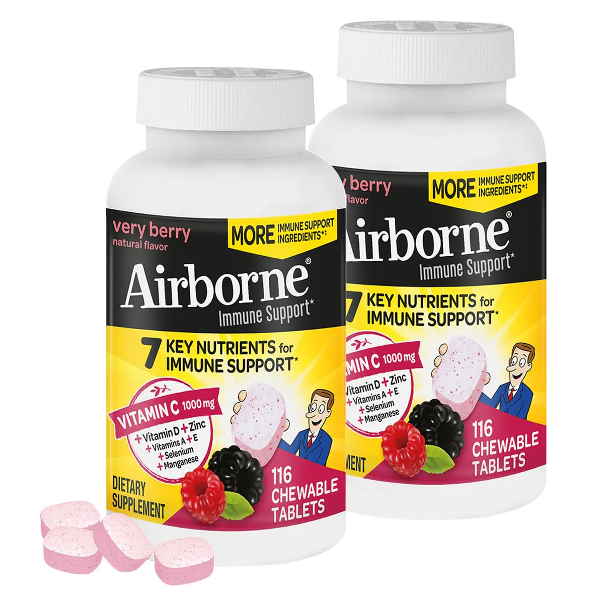 Airborne 1000mg Vitamin C + Zinc Immune Support Chewables – Very Berry, 116 Tablets (2 Pack) - Image 10