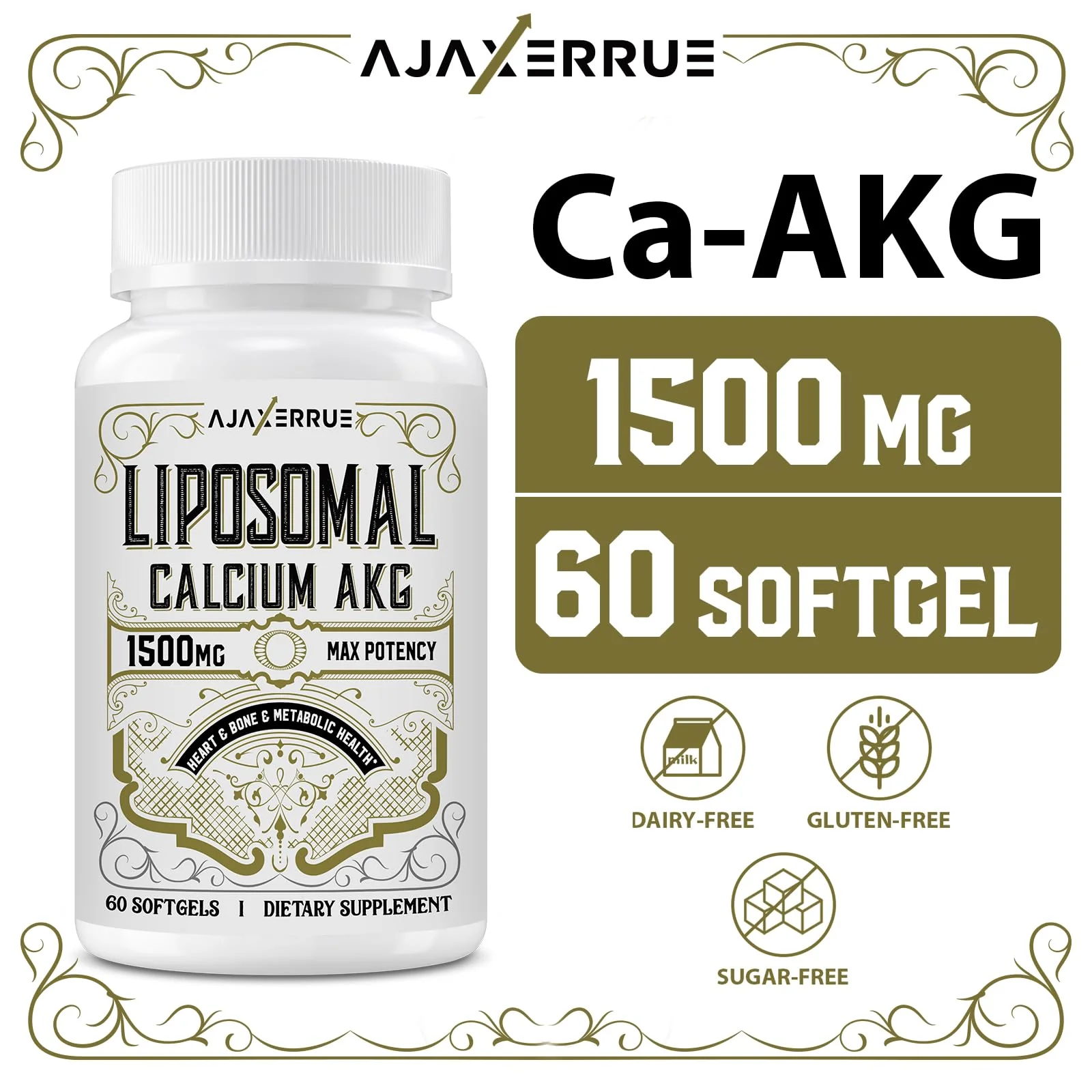 AJAXERRUE Liposomal Calcium AKG 1500 mg – Enhanced Absorption for Longevity & Metabolic Support | 60 Softgels - Image 5