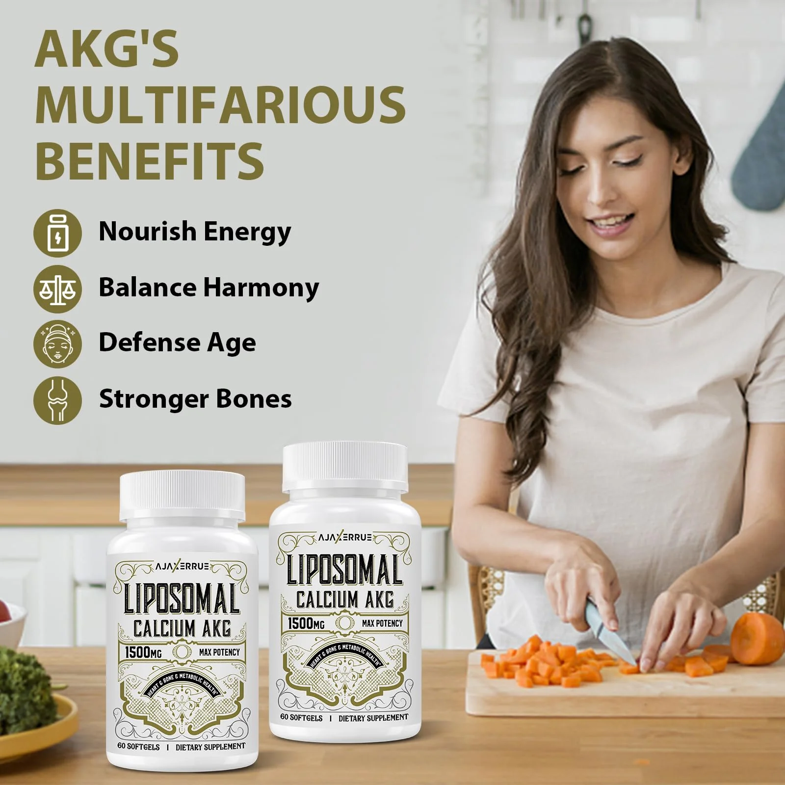 AJAXERRUE Liposomal Calcium AKG 1500 mg – Enhanced Absorption for Longevity & Metabolic Support | 60 Softgels - Image 6