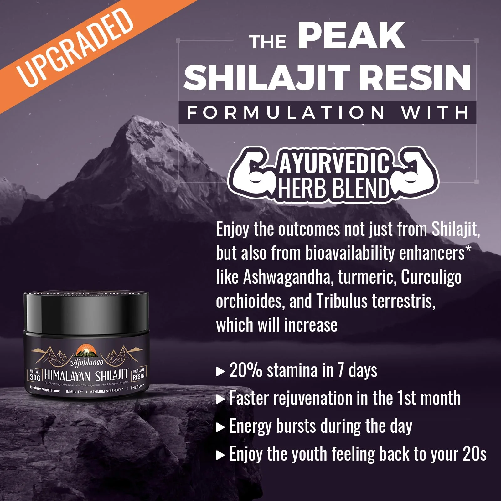 Ajoblanco 600mg Himalayan Shilajit Resin – Organic Ayurvedic Blend, Pack of 2 for Energy & Immunity - Image 4