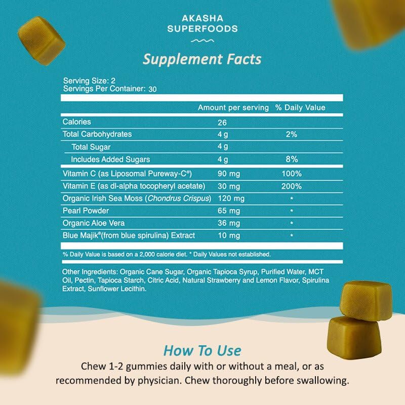 Akasha Sea Moss Glow Gummies – Hair, Skin & Nails Vitamins, 60 Count - Image 5