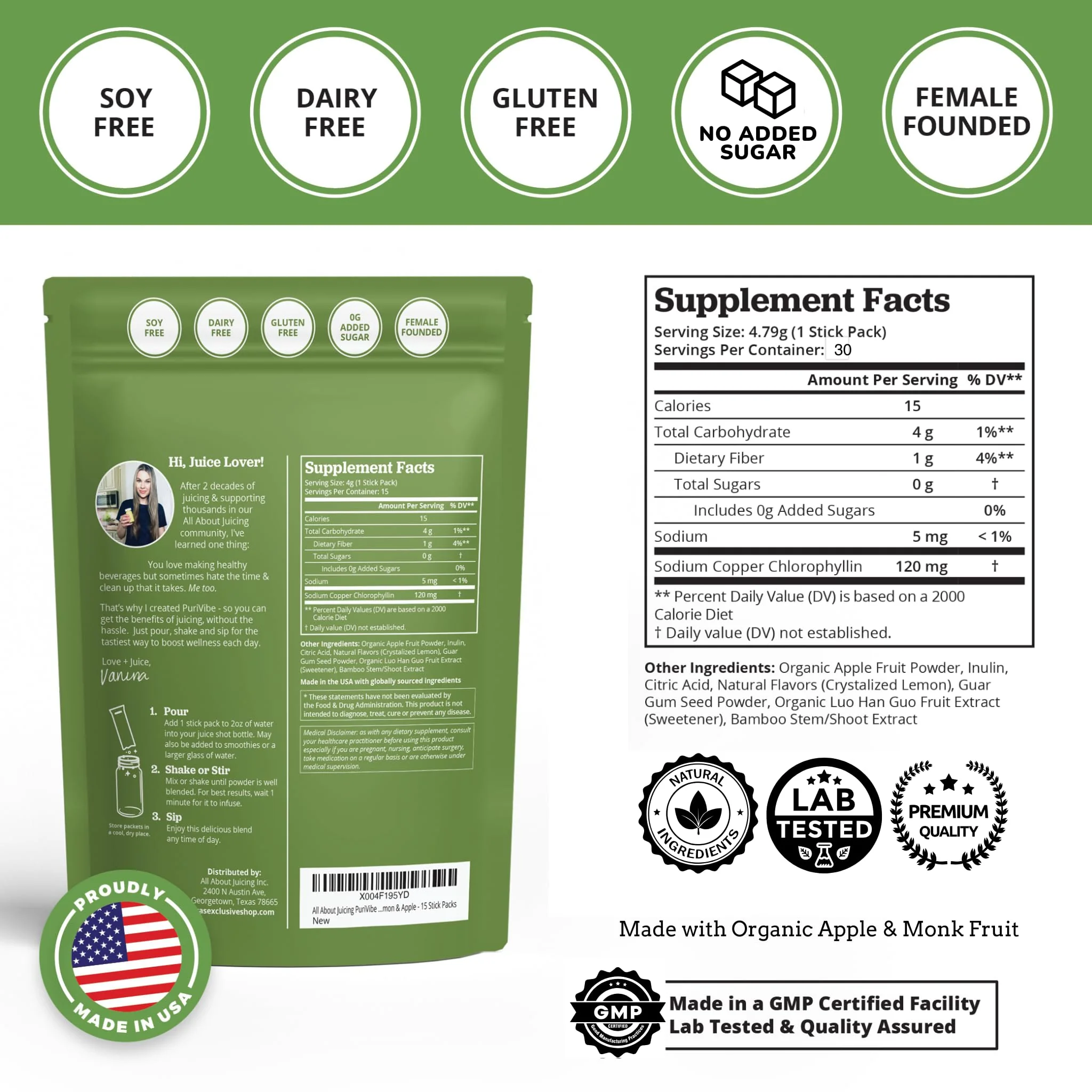 All About Juicing Chlorophyll Green Juice Shots – Clean Energy, Detox, Alkalize (30 Stick Packs) - Image 11