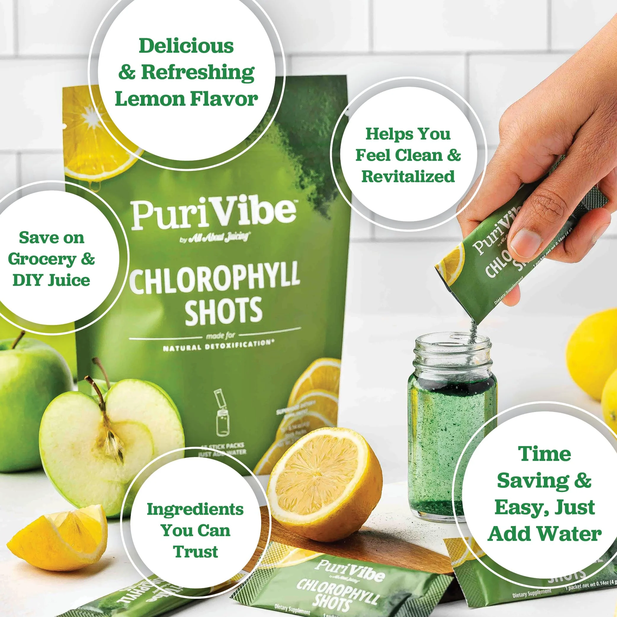 All About Juicing Chlorophyll Green Juice Shots – Clean Energy, Detox, Alkalize (30 Stick Packs) - Image 13