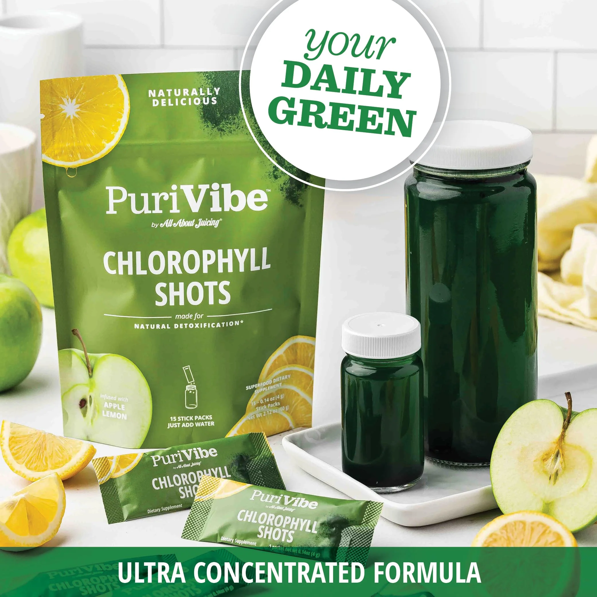 All About Juicing Chlorophyll Green Juice Shots – Clean Energy, Detox, Alkalize (30 Stick Packs) - Image 16