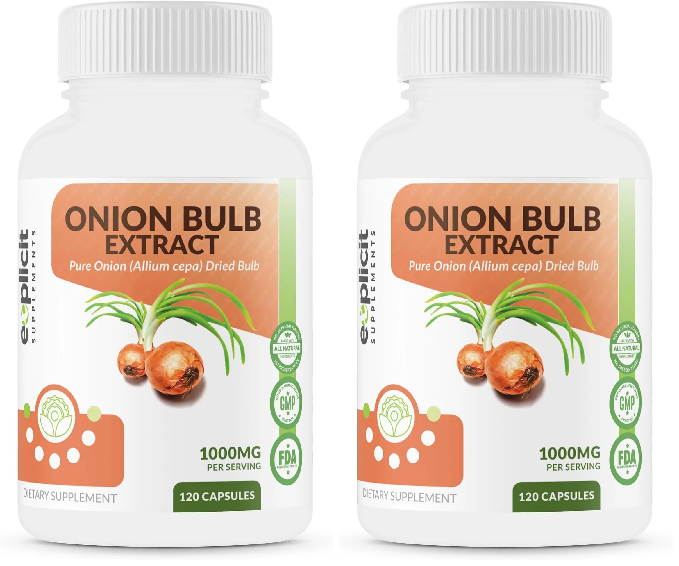 All Natural Onion Extract 1000mg - Dried Allium Cepa | 120 Capsules (Pack of 2)