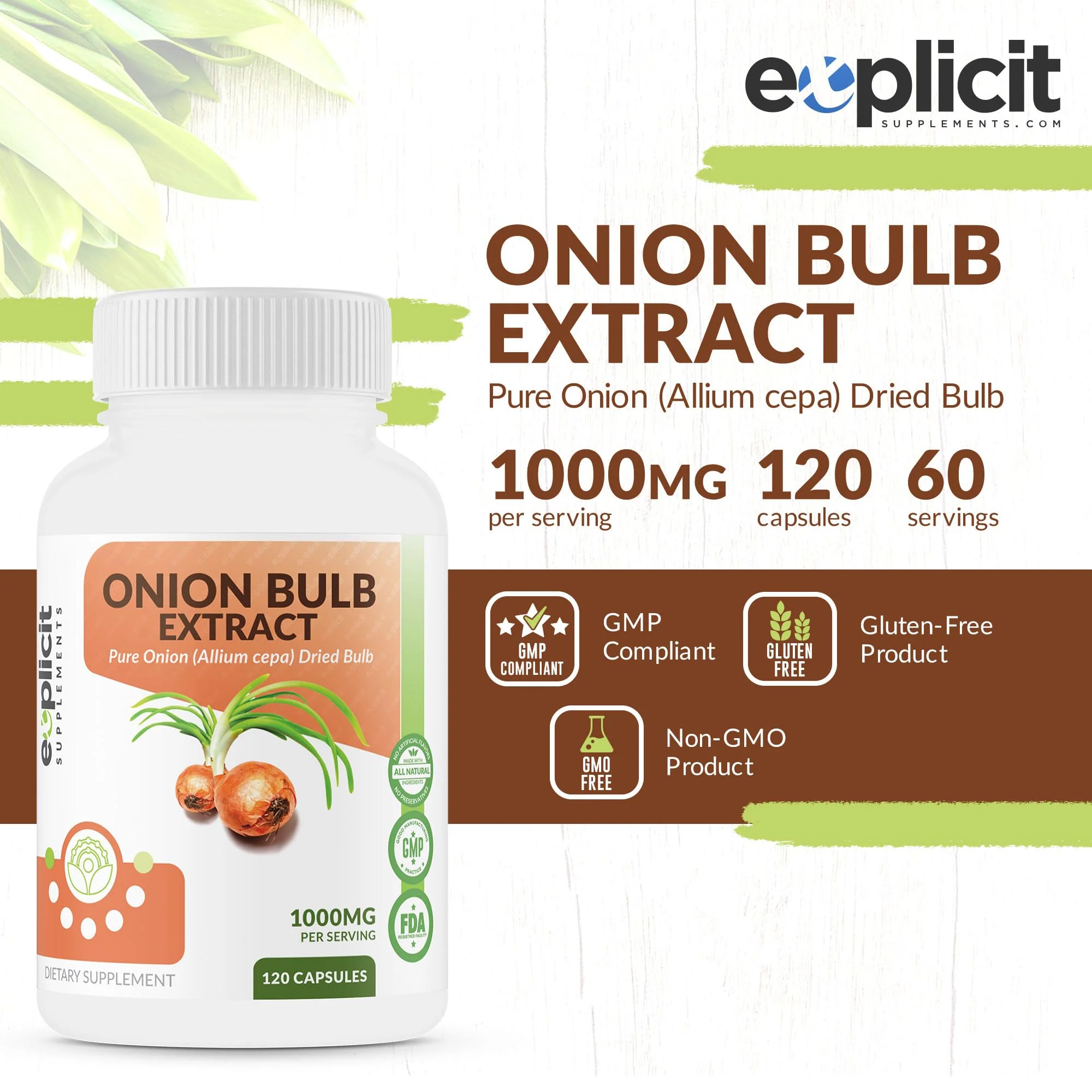 All Natural Onion Extract 1000mg - Dried Allium Cepa | 120 Capsules (Pack of 2) - Image 4