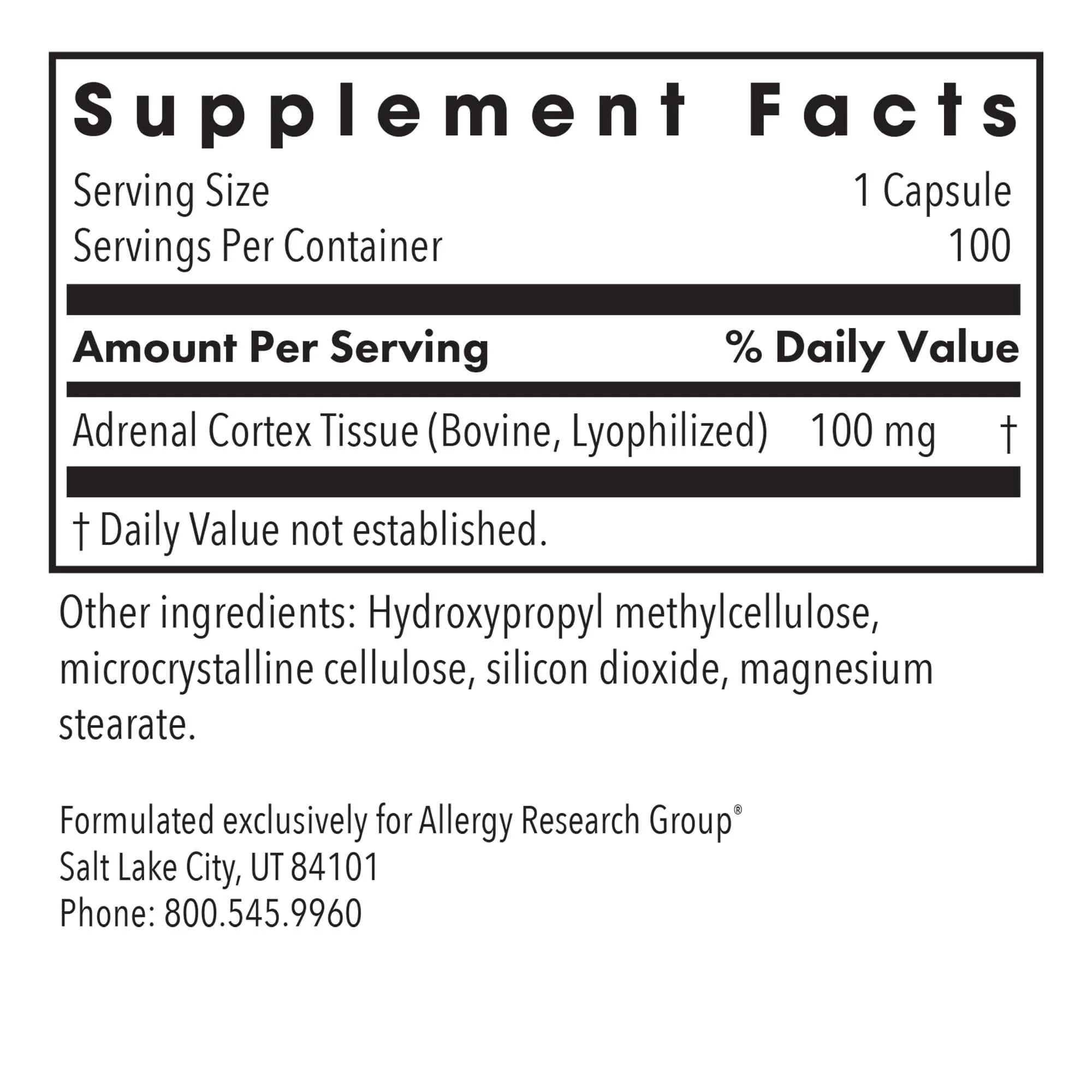 Allergy Research Group Adrenal Cortex Support - Adrenal Glandular Supplement, Immune Function, 100mg Adrenal Extract, Bovine - 100 Count - Image 2
