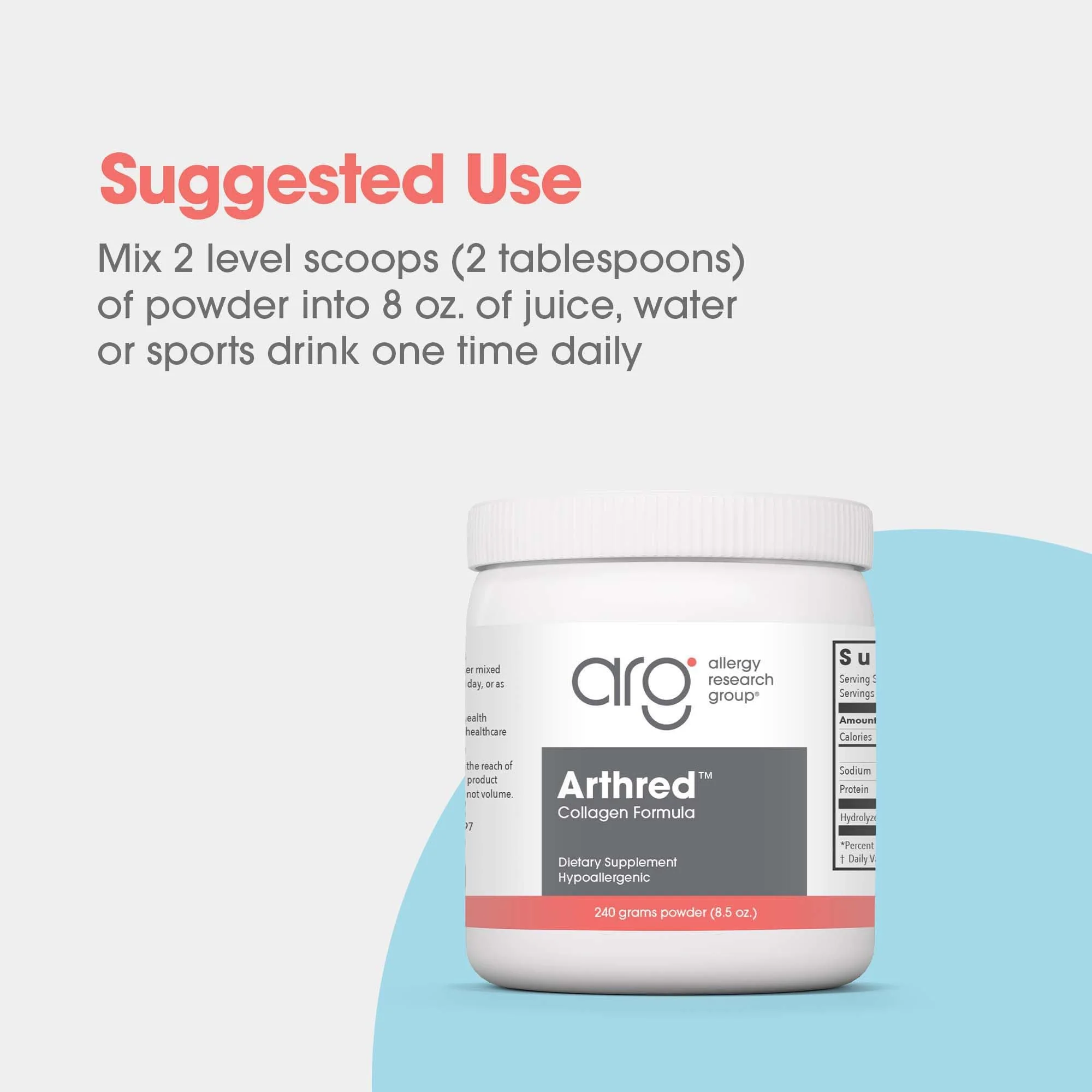 Allergy Research Group Arthred Collagen Powder – 10.5g Collagen Peptides, Bovine Sourced, 8.5 oz - Image 6