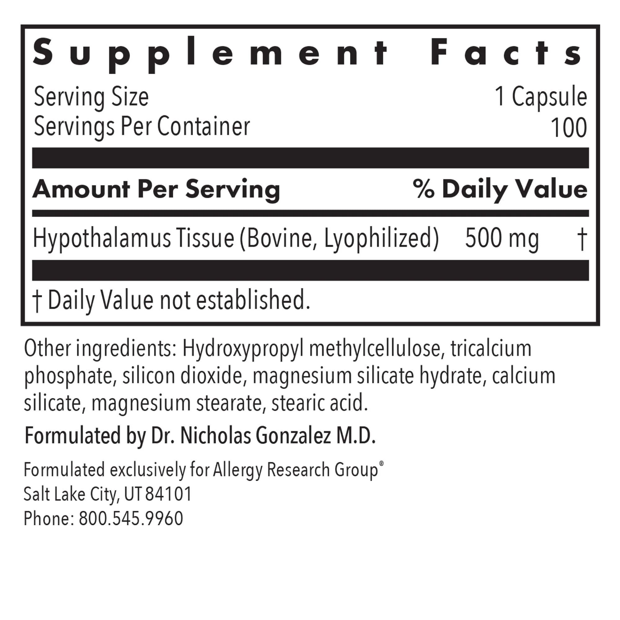Allergy Research Group Hypothalamus Supplement - Endocrine & Adrenal Support, 500mg Bovine Glandular Vegicaps, 100 Count - Image 3