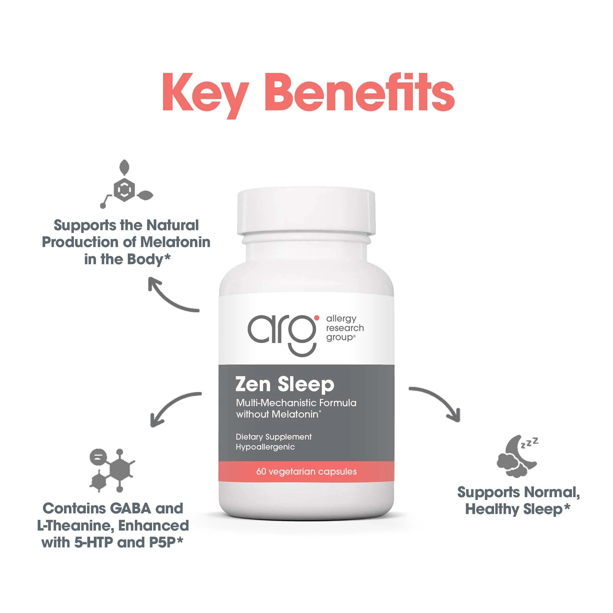 Allergy Research Group Zen Sleep – GABA L-Theanine Sleep Supplement with 5-HTP, P5P, and Vitamin B6 | 60 Vegetarian Capsules - Image 4