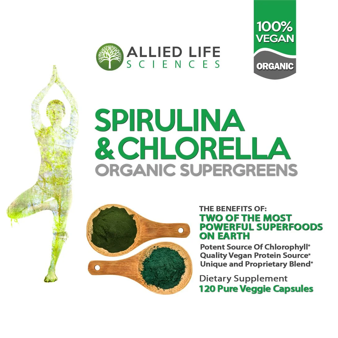 Allied Life Spirulina & Chlorella | Organic Green Superfood Capsules | 3 Bottle Pack - Image 3