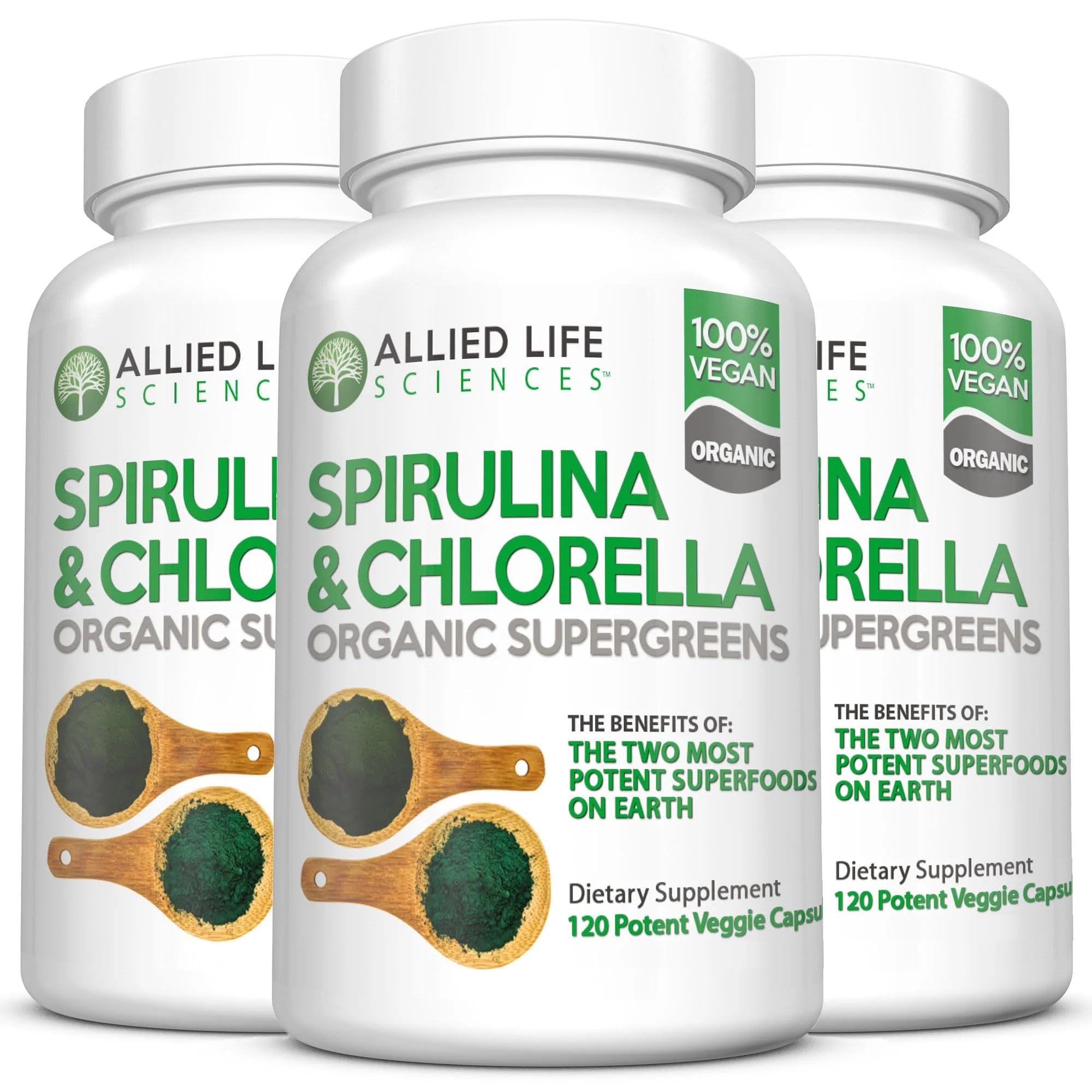 Allied Life Spirulina & Chlorella | Organic Green Superfood Capsules | 3 Bottle Pack - Image 6
