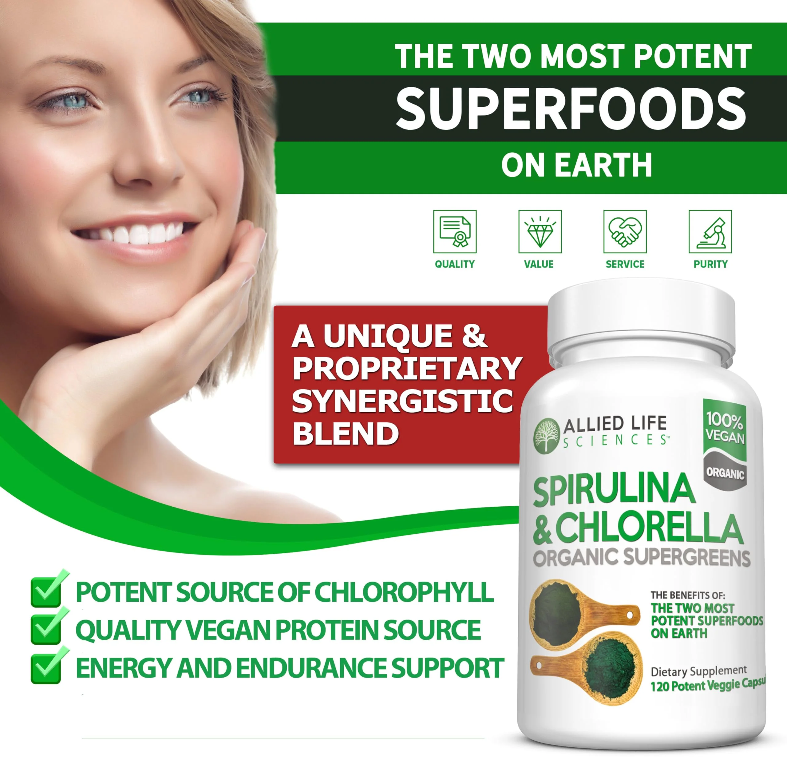 Allied Life Spirulina & Chlorella | Organic Green Superfood Capsules | 3 Bottle Pack - Image 8