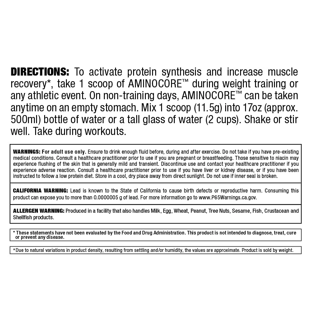 ALLMAX AminoCORE BCAA Blue Raspberry Powder – 945 g, 90 Servings, 8.18 g BCAAs per Serving, Sugar Free, Instantized + B Vitamins - Image 15