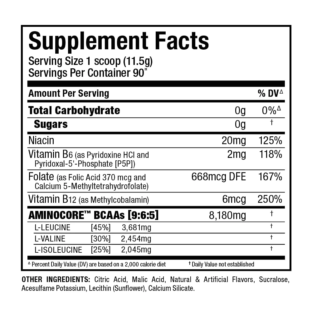 ALLMAX AminoCORE BCAA Blue Raspberry Powder – 945 g, 90 Servings, 8.18 g BCAAs per Serving, Sugar Free, Instantized + B Vitamins - Image 16