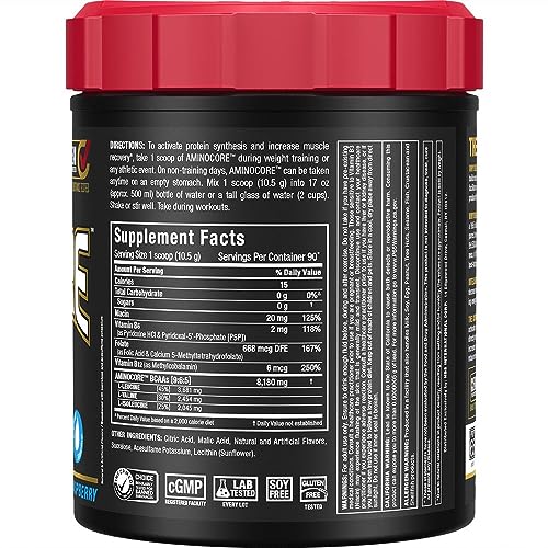 ALLMAX AminoCORE BCAA Blue Raspberry Powder – 945 g, 90 Servings, 8.18 g BCAAs per Serving, Sugar Free, Instantized + B Vitamins - Image 3