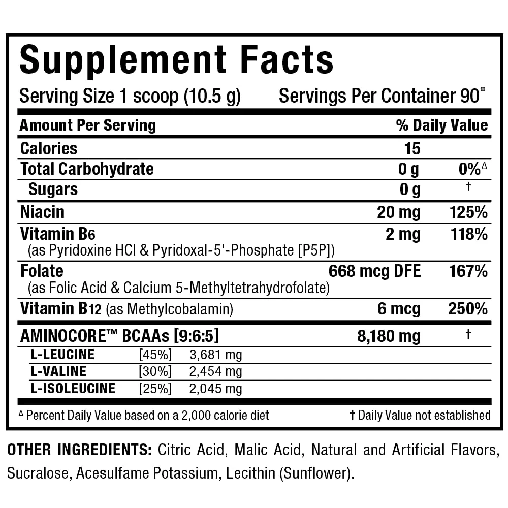 ALLMAX AminoCORE BCAA Blue Raspberry Powder – 945 g, 90 Servings, 8.18 g BCAAs per Serving, Sugar Free, Instantized + B Vitamins - Image 7