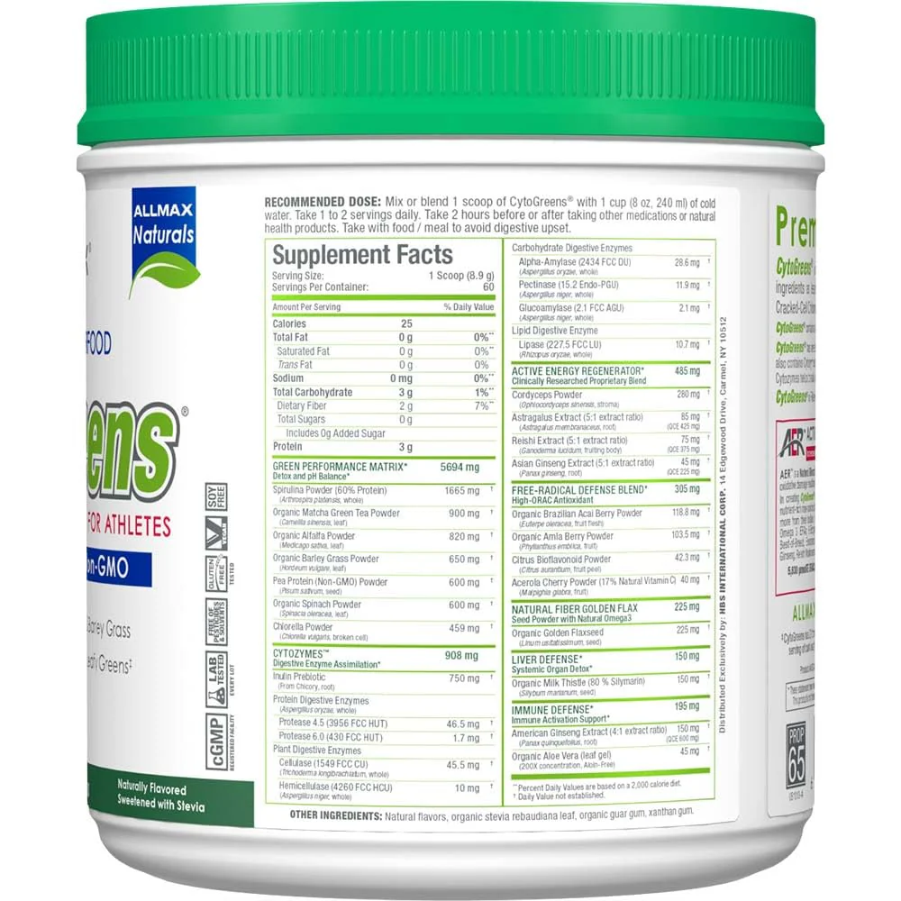 AllMax Naturals CYTO-Greens Premium Green Superfood – Acai Berry Green Tea, 60 Servings - Image 4