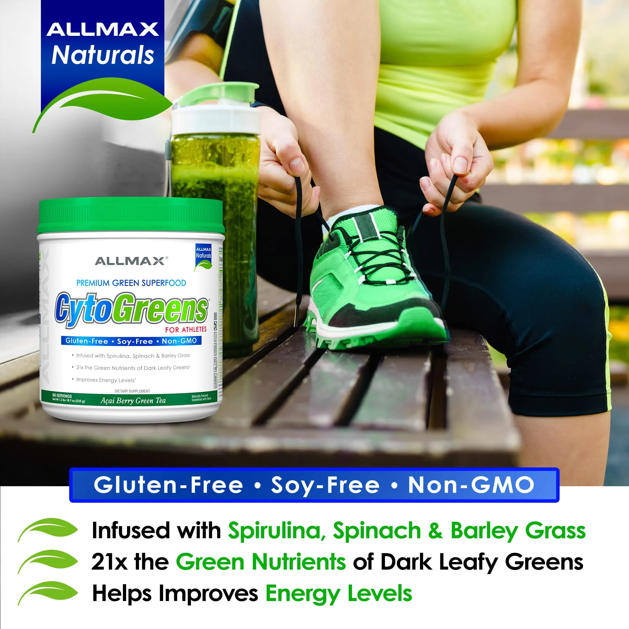 AllMax Naturals CYTO-Greens Premium Green Superfood – Acai Berry Green Tea, 60 Servings - Image 5