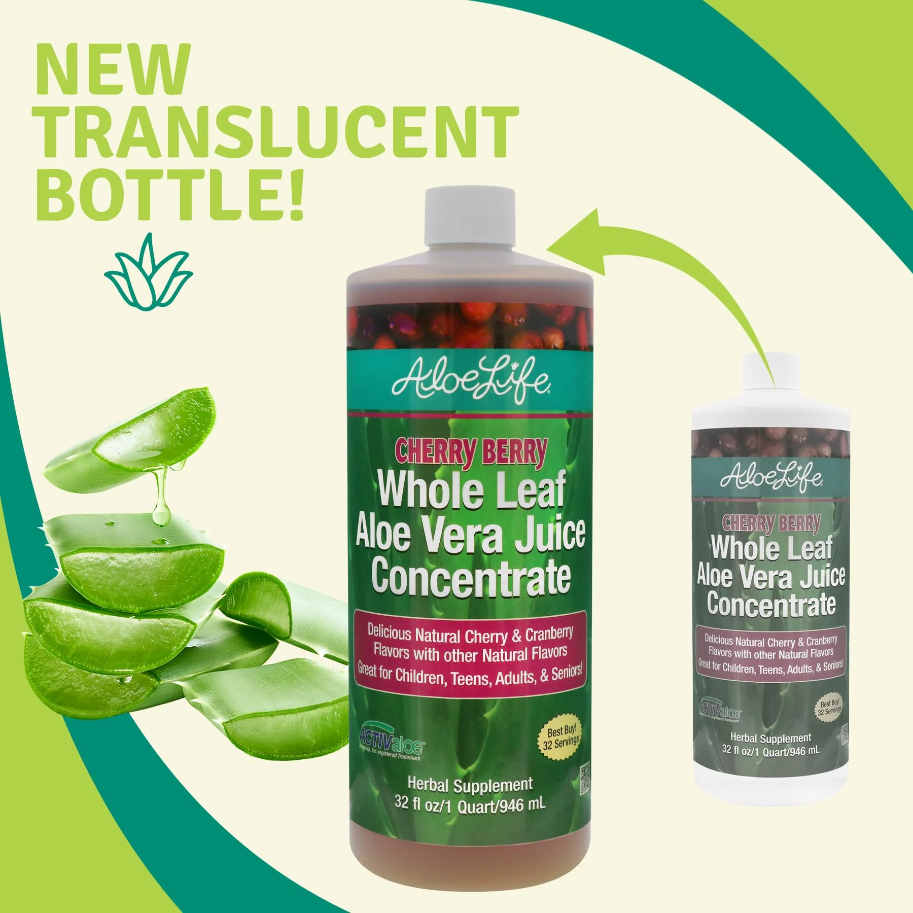 Aloe Life Whole Leaf Aloe Vera Juice Organic Cherry Berry 32 oz (2-Pack) - Image 3