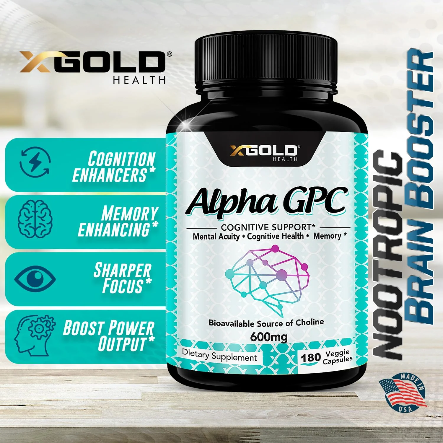 Alpha GPC Choline Supplement 600mg | 180 Veggie Capsules | High-Purity, Bioavailable Nootropic | X Gold Health - Image 6