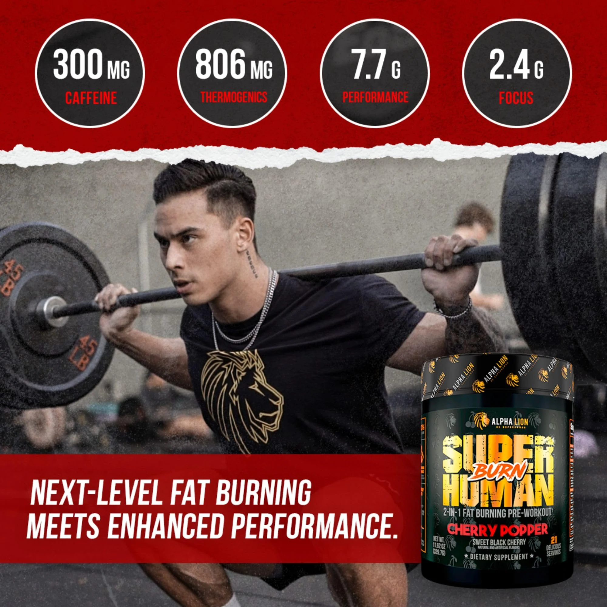 ALPHA LION Superhuman Burn – 2-in-1 Metabolism Booster Pre Workout & Thermogenic Fat Burner for Men | 21 Servings | Sweet Black Cherry - Image 12