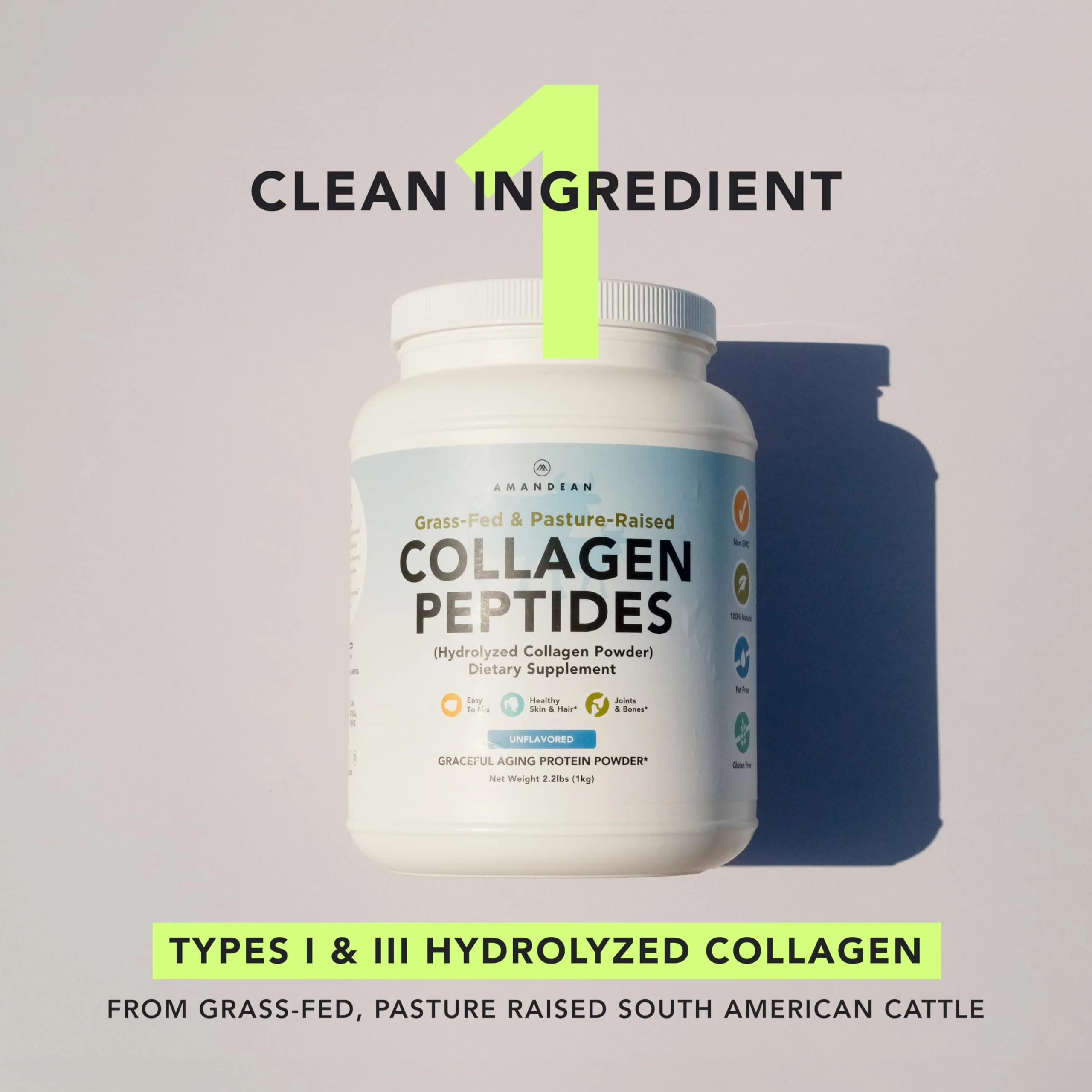 AMANDEAN Collagen Peptides Powder 1kg – Grass-Fed, Enzymatically Hydrolyzed Type 1 & 3, Unflavored, Non-GMO - Image 2