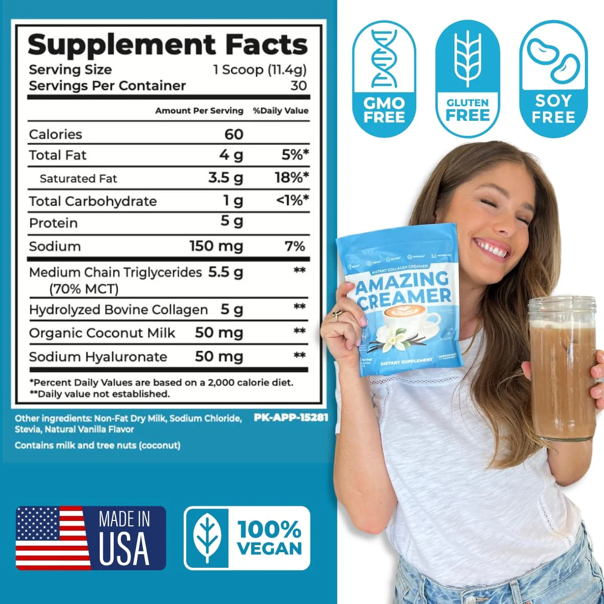 Amazing Creamer with Collagen - Keto MCT, Hyaluronic Acid, Vanilla | 30 Servings - Image 4