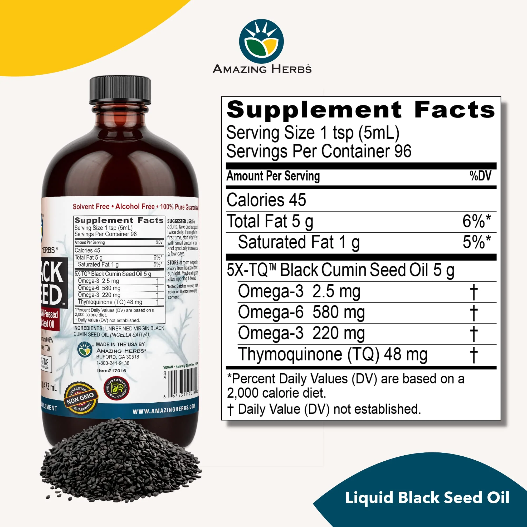 Amazing Herbs Egyptian Black Seed Oil - Gluten Free, Non-GMO, Cold-Pressed Nigella Sativa 16 oz - Image 14