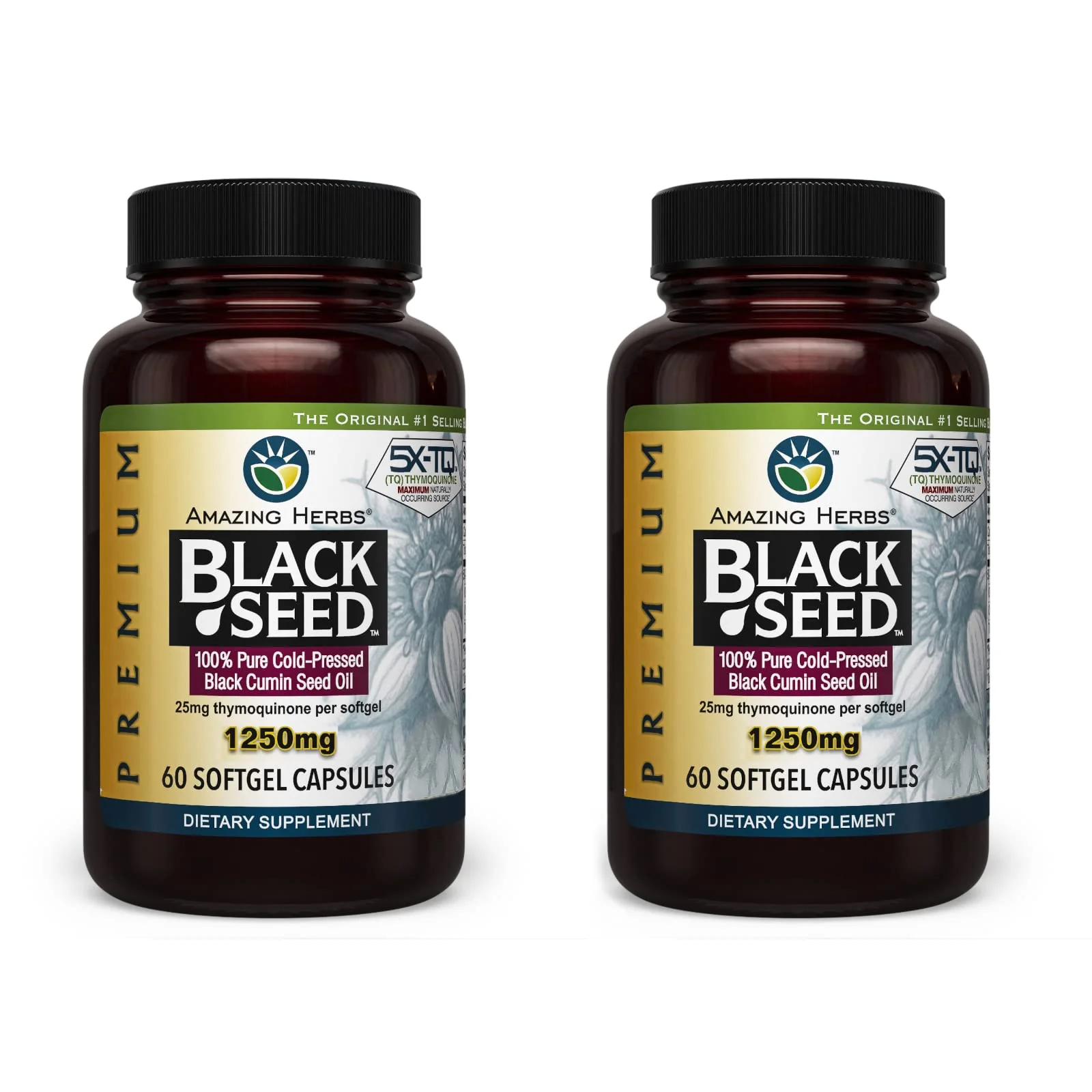 Amazing Herbs Premium Black Seed Oil Capsules - 1250mg, Cold-Pressed Nigella Sativa | Pack of 2 (60 Count Each) - Image 7