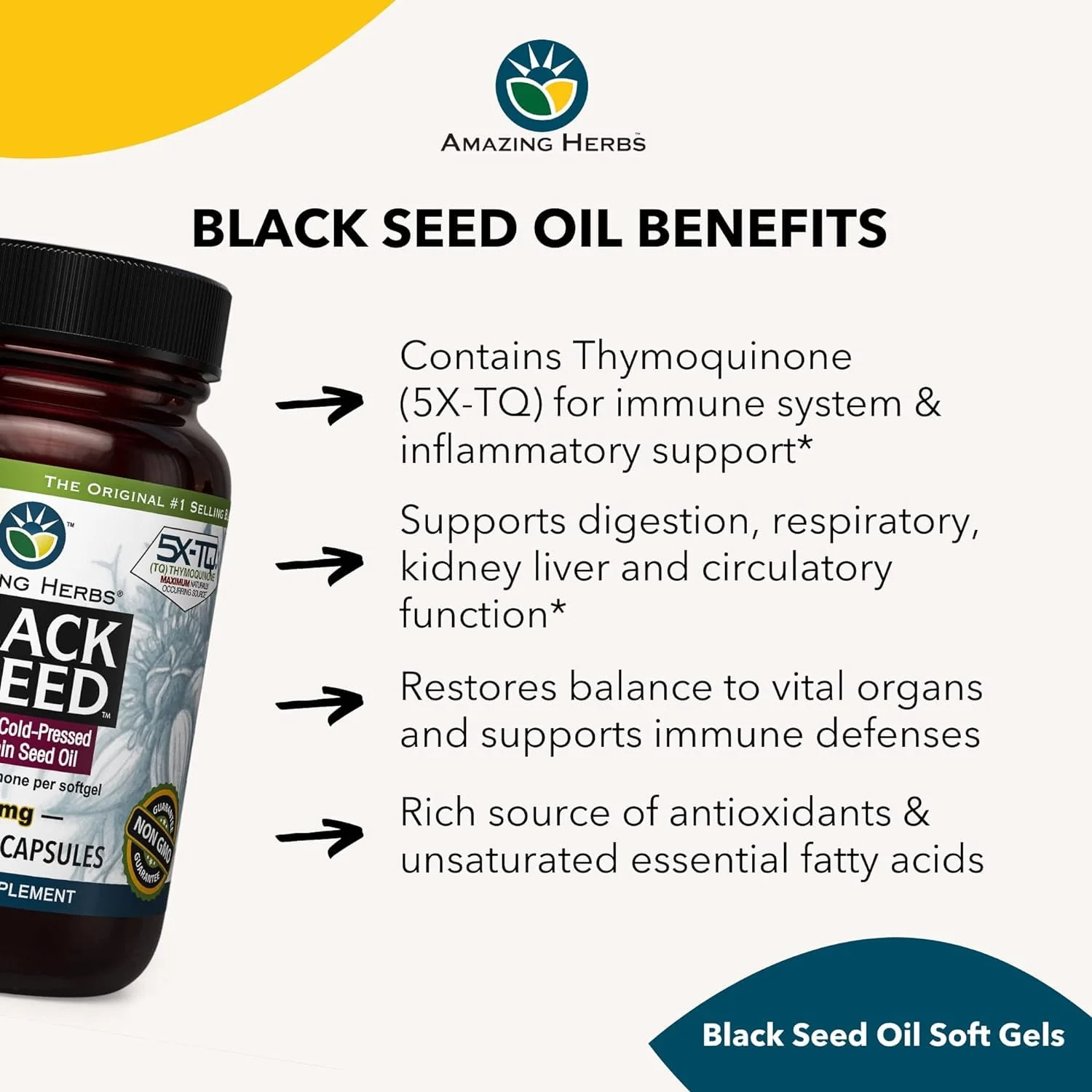 Amazing Herbs Premium Black Seed Oil Capsules – 90 Count x 2, 500mg, Gluten Free & Non-GMO - Image 4