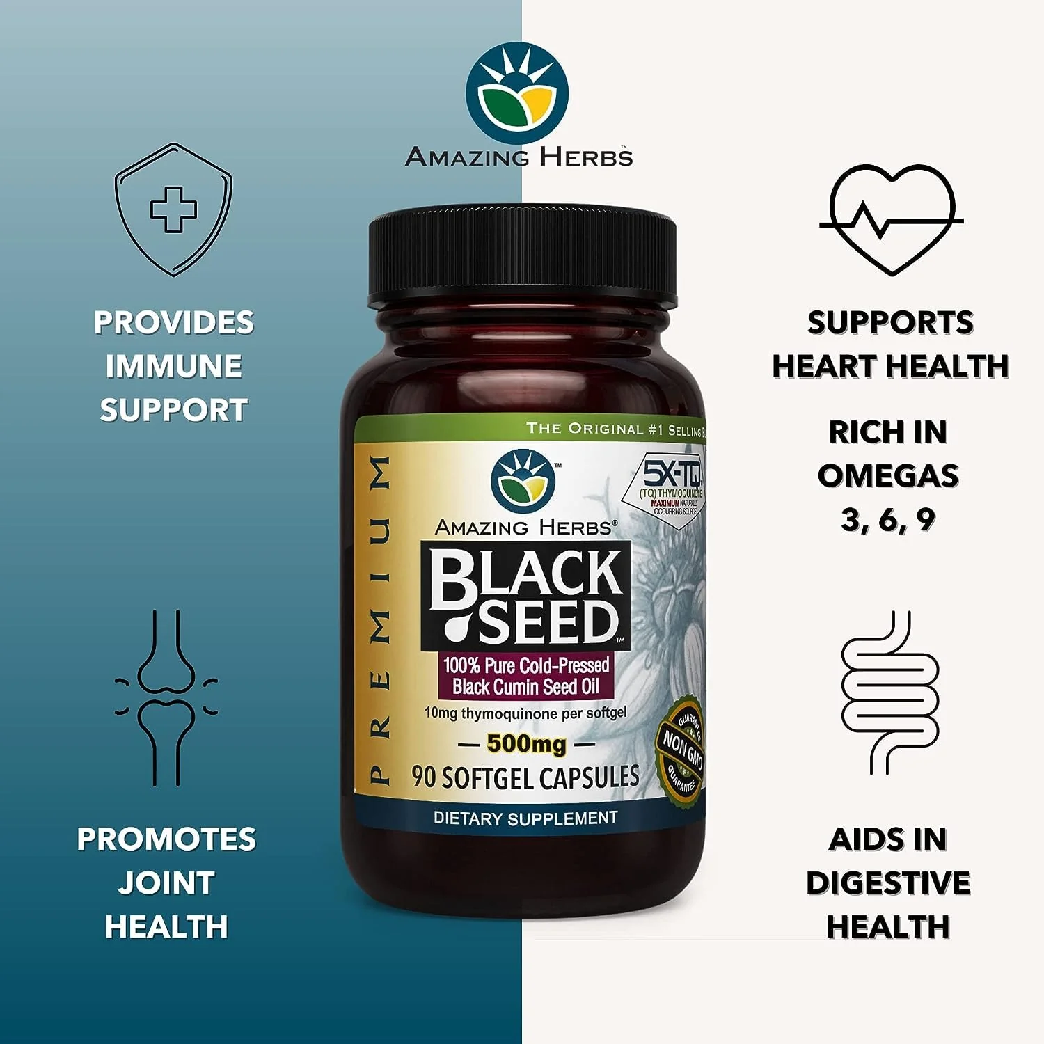 Amazing Herbs Premium Black Seed Oil Capsules – 90 Count x 2, 500mg, Gluten Free & Non-GMO - Image 5
