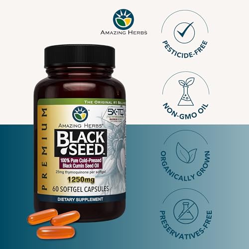 Amazing Herbs Premium Black Seed Oil Capsules – High Potency 1250mg, 60 Count | Immune Support & Digestive Health - Image 4