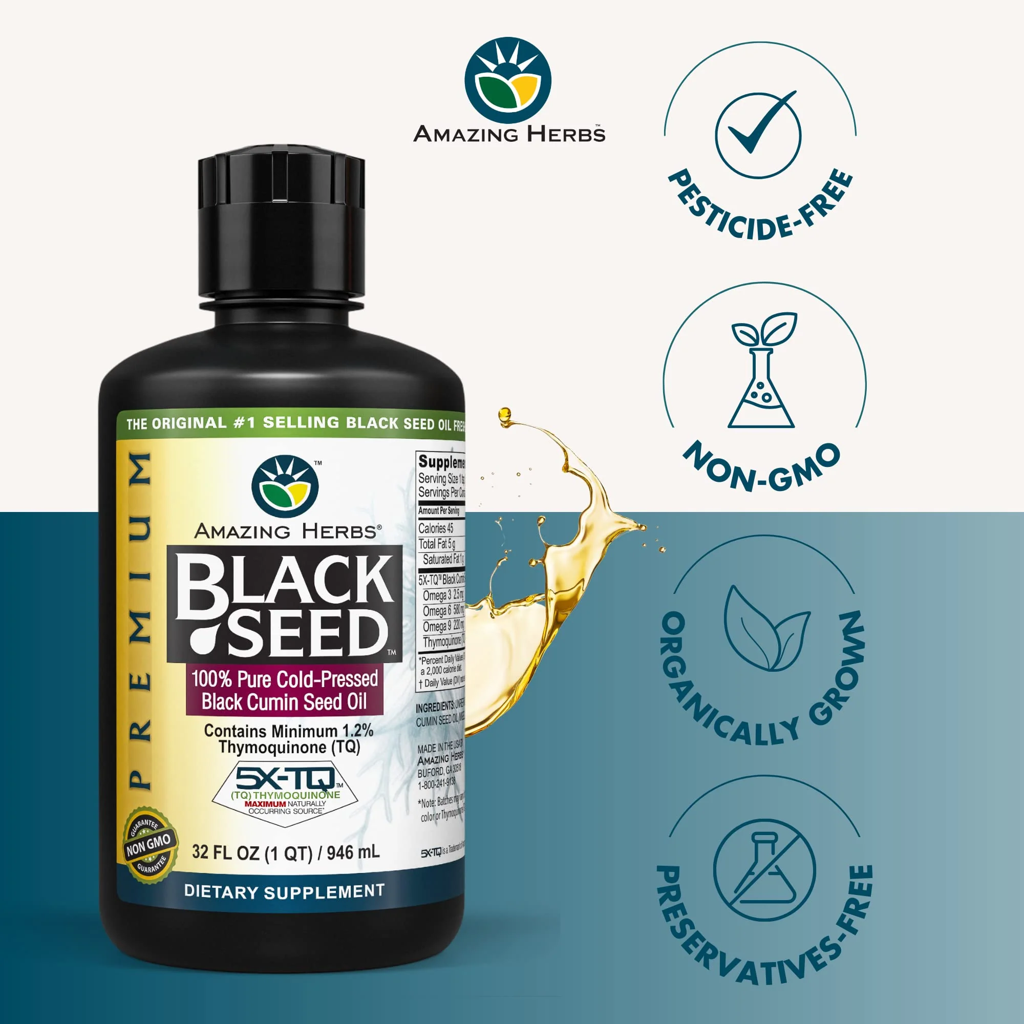 Amazing Herbs Premium Black Seed Oil – Cold-Pressed Nigella Sativa, 32 oz (Pack of 2) - Image 12