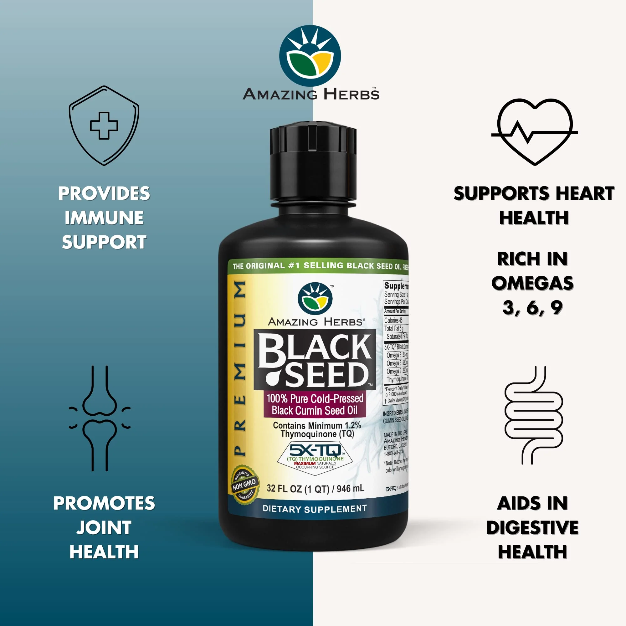 Amazing Herbs Premium Black Seed Oil – Cold-Pressed Nigella Sativa, 32 oz (Pack of 2) - Image 4