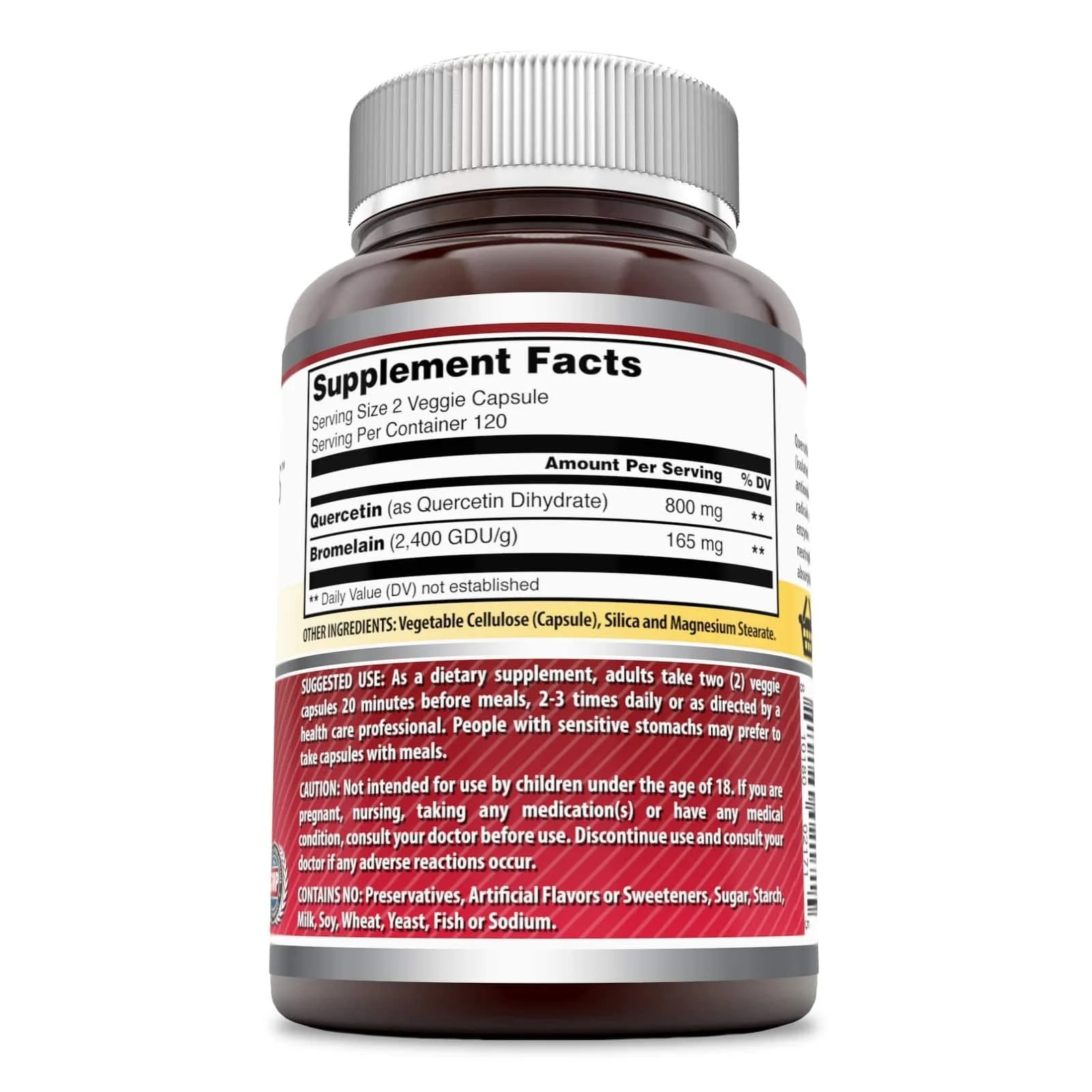 Amazing Nutrition Quercetin 800 Mg with Bromelain 165 Mg - 240 Veggie Caps | Non-GMO, Gluten Free, Made in USA - Image 2