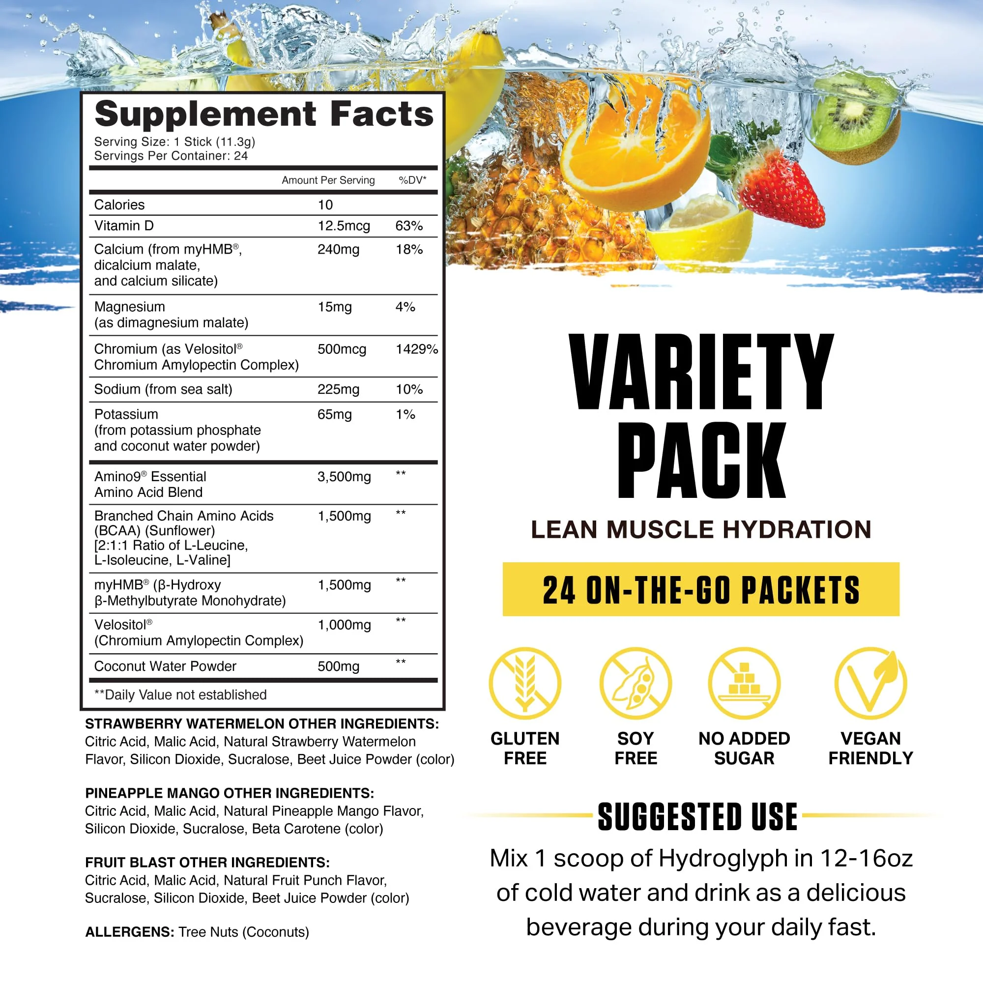 Ambrosia Hydroglyph Intraworkout Electrolytes | Sugar Free Hydration Powder with Amino Acids – 30 Servings Variety Pack - Image 2