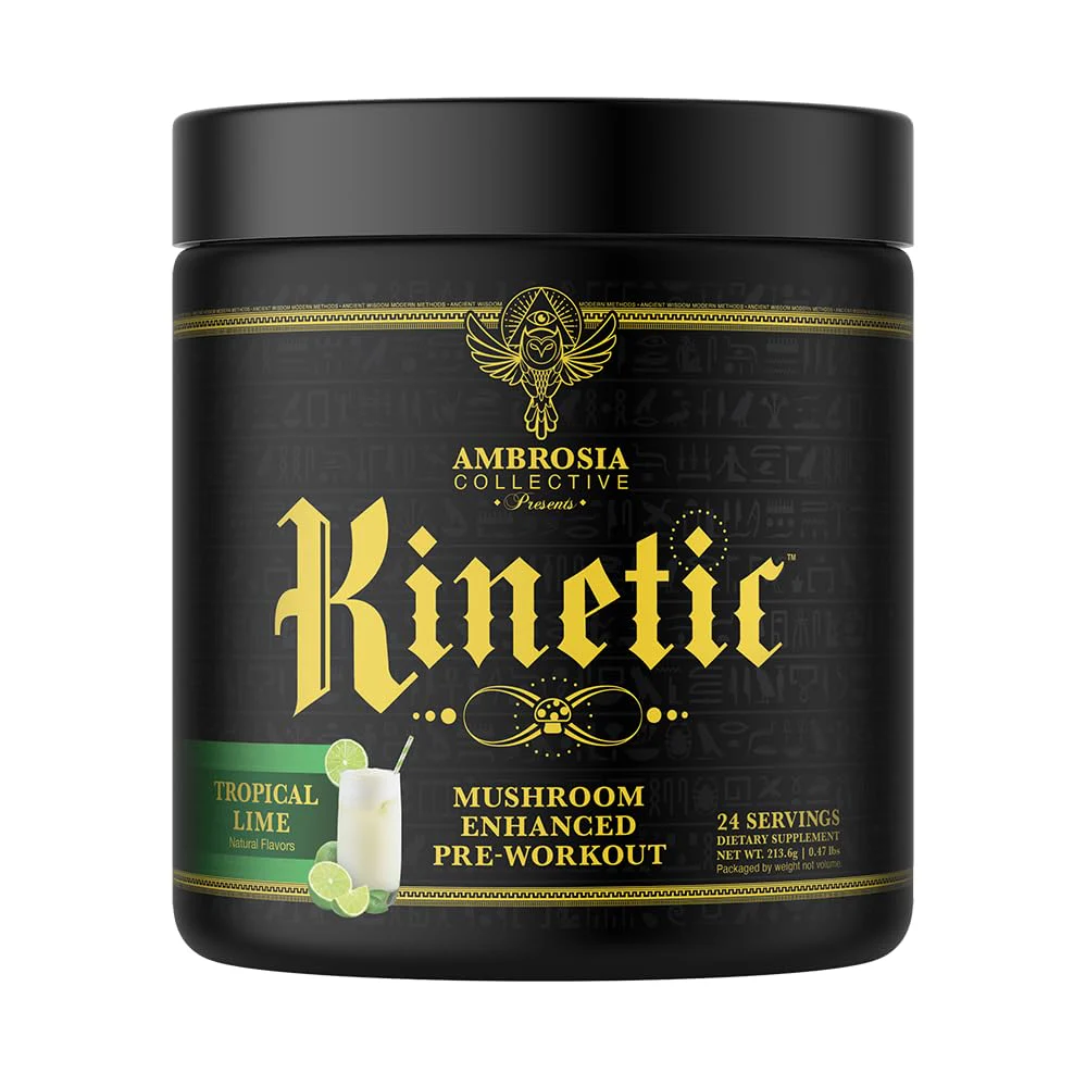 Ambrosia Kinetic - Organic Pre Workout Powder | Tropical Lime | Mushroom-Enhanced Nootropic Formula | 24 Servings
